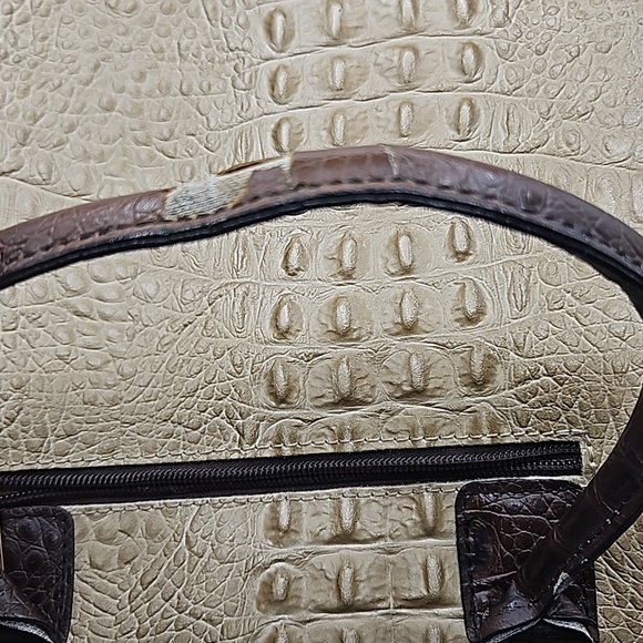 Croc Embossed Italian Leather Satchel in Taupe - Picture 6 of 10